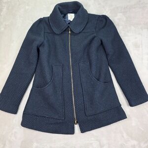 Tulle Jacket Womens‎ Large Navy Blue Herringbone Zip Front Mid Length Peacoat